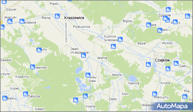 mapa Jelenie gmina Kraszewice, Jelenie gmina Kraszewice na mapie Targeo