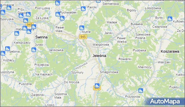 mapa Jeleśnia, Jeleśnia na mapie Targeo