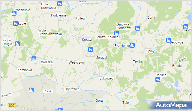 mapa Jeruzal gmina Mrozy, Jeruzal gmina Mrozy na mapie Targeo