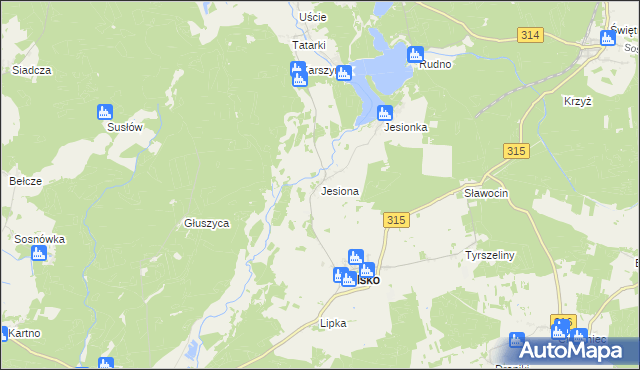 mapa Jesiona gmina Kolsko, Jesiona gmina Kolsko na mapie Targeo