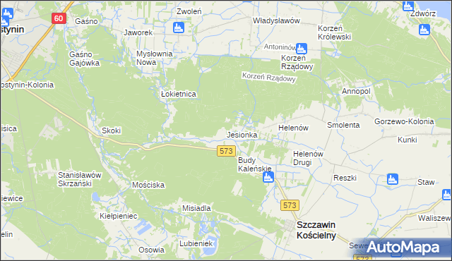 mapa Jesionka gmina Szczawin Kościelny, Jesionka gmina Szczawin Kościelny na mapie Targeo
