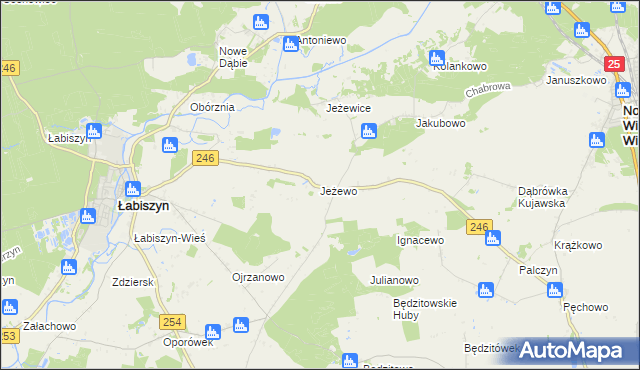 mapa Jeżewo gmina Łabiszyn, Jeżewo gmina Łabiszyn na mapie Targeo