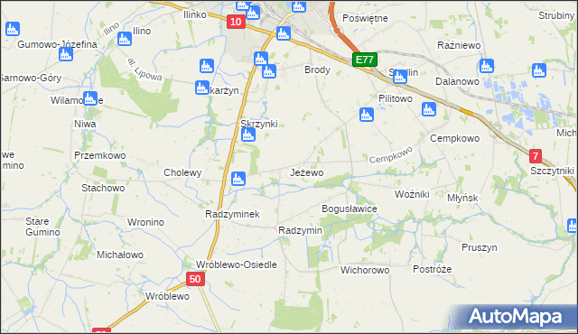 mapa Jeżewo gmina Płońsk, Jeżewo gmina Płońsk na mapie Targeo
