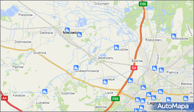 mapa Jezierzany gmina Miłkowice, Jezierzany gmina Miłkowice na mapie Targeo