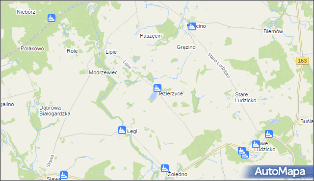 mapa Jezierzyce gmina Rąbino, Jezierzyce gmina Rąbino na mapie Targeo