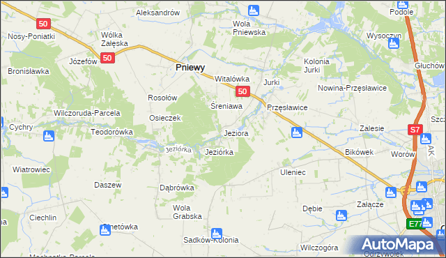 mapa Jeziora gmina Pniewy, Jeziora gmina Pniewy na mapie Targeo