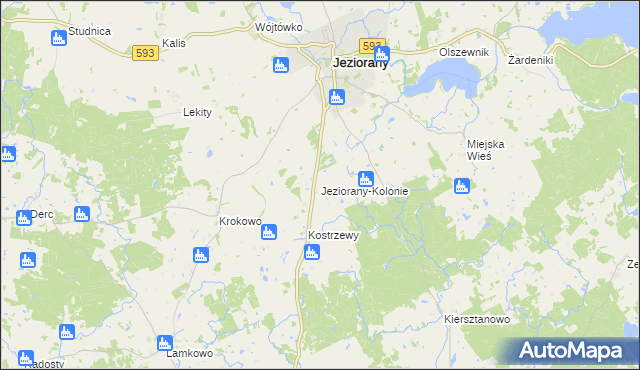 mapa Jeziorany-Kolonie, Jeziorany-Kolonie na mapie Targeo