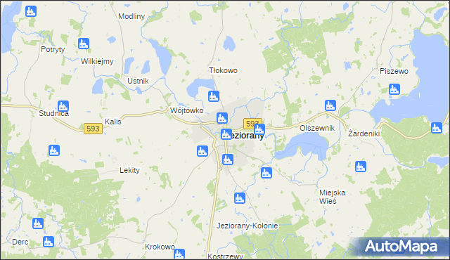 mapa Jeziorany powiat olsztyński, Jeziorany powiat olsztyński na mapie Targeo