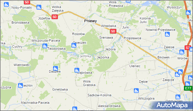 mapa Jeziórka gmina Pniewy, Jeziórka gmina Pniewy na mapie Targeo