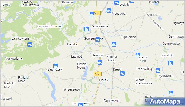 mapa Jeziorki gmina Osiek, Jeziorki gmina Osiek na mapie Targeo