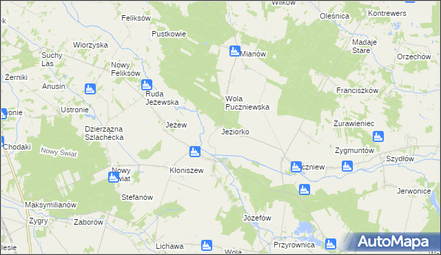 mapa Jeziorko gmina Lutomiersk, Jeziorko gmina Lutomiersk na mapie Targeo