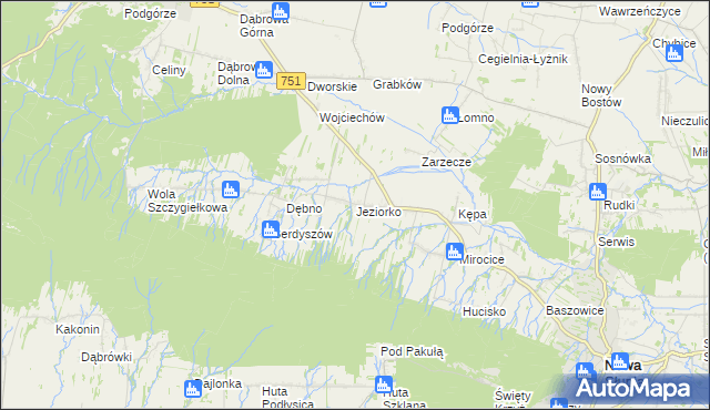 mapa Jeziorko gmina Nowa Słupia, Jeziorko gmina Nowa Słupia na mapie Targeo