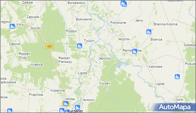 mapa Jeziorko gmina Zapolice, Jeziorko gmina Zapolice na mapie Targeo