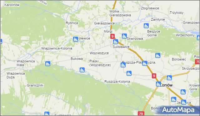 mapa Jeziory gmina Łoniów, Jeziory gmina Łoniów na mapie Targeo