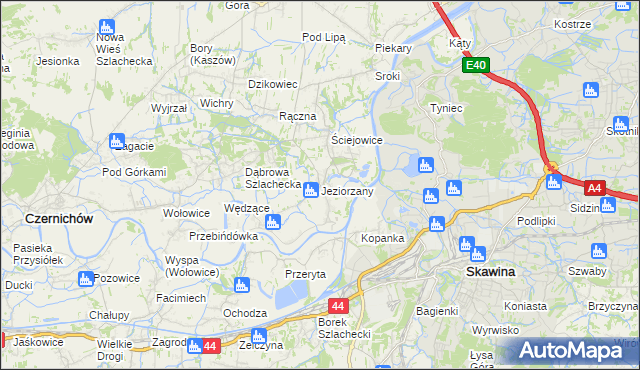 mapa Jeziorzany gmina Liszki, Jeziorzany gmina Liszki na mapie Targeo