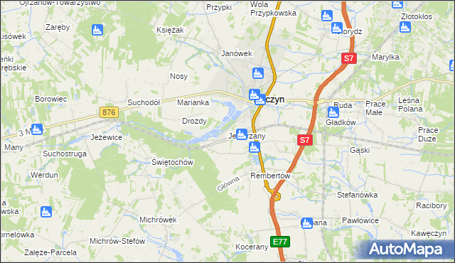 mapa Jeziorzany gmina Tarczyn, Jeziorzany gmina Tarczyn na mapie Targeo