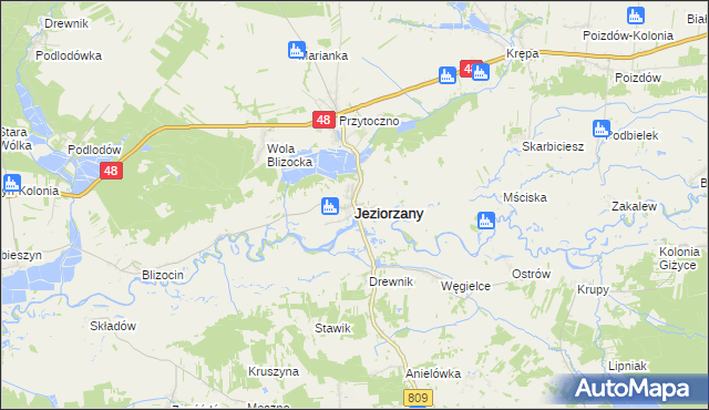 mapa Jeziorzany powiat lubartowski, Jeziorzany powiat lubartowski na mapie Targeo