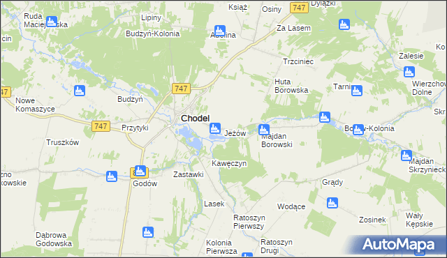 mapa Jeżów gmina Chodel, Jeżów gmina Chodel na mapie Targeo