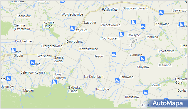 mapa Jeżów gmina Waśniów, Jeżów gmina Waśniów na mapie Targeo