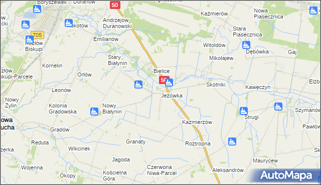 mapa Jeżówka gmina Sochaczew, Jeżówka gmina Sochaczew na mapie Targeo