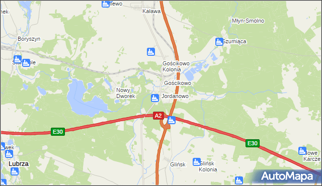 mapa Jordanowo gmina Świebodzin, Jordanowo gmina Świebodzin na mapie Targeo