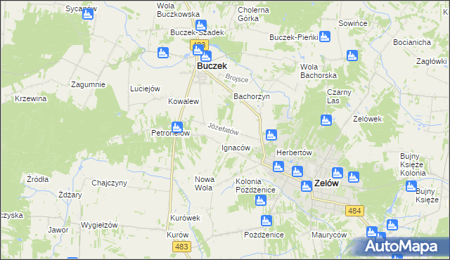 mapa Józefatów gmina Buczek, Józefatów gmina Buczek na mapie Targeo