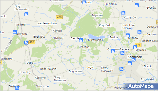 mapa Józefina gmina Koźminek, Józefina gmina Koźminek na mapie Targeo