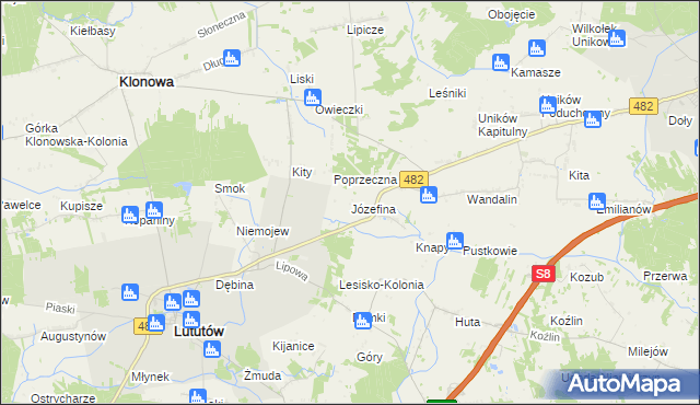 mapa Józefina gmina Lututów, Józefina gmina Lututów na mapie Targeo