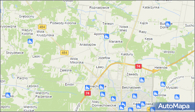 mapa Józefów gmina Bełchatów, Józefów gmina Bełchatów na mapie Targeo