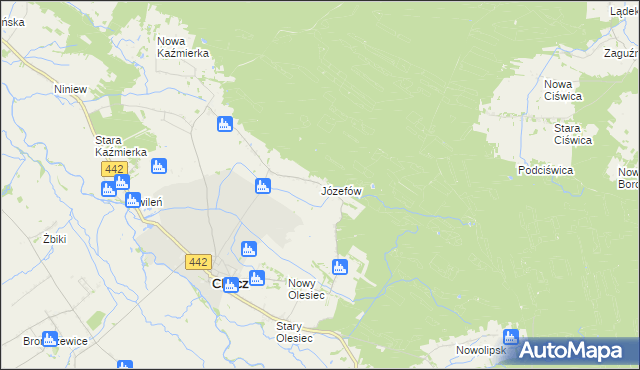 mapa Józefów gmina Chocz, Józefów gmina Chocz na mapie Targeo