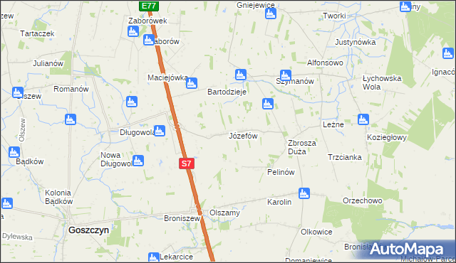 mapa Józefów gmina Goszczyn, Józefów gmina Goszczyn na mapie Targeo