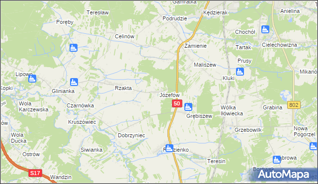 mapa Józefów gmina Mińsk Mazowiecki, Józefów gmina Mińsk Mazowiecki na mapie Targeo