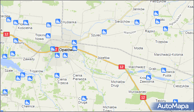 mapa Józefów gmina Opatówek, Józefów gmina Opatówek na mapie Targeo