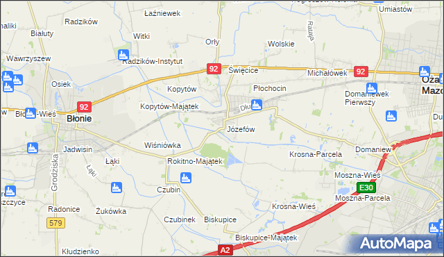 mapa Józefów gmina Ożarów Mazowiecki, Józefów gmina Ożarów Mazowiecki na mapie Targeo