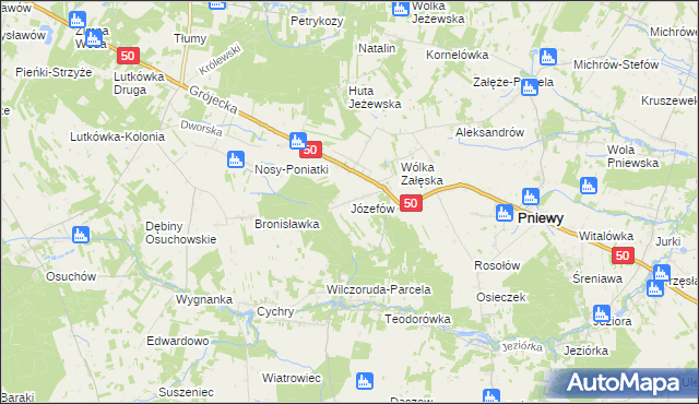 mapa Józefów gmina Pniewy, Józefów gmina Pniewy na mapie Targeo