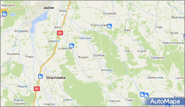 mapa Józefów gmina Strachówka, Józefów gmina Strachówka na mapie Targeo