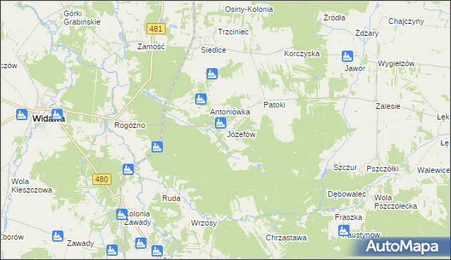 mapa Józefów gmina Widawa, Józefów gmina Widawa na mapie Targeo