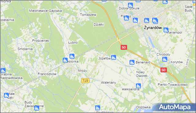 mapa Józefów gmina Wiskitki, Józefów gmina Wiskitki na mapie Targeo