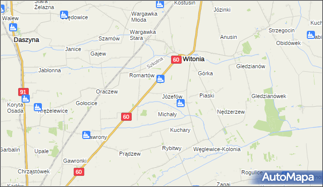mapa Józefów gmina Witonia, Józefów gmina Witonia na mapie Targeo