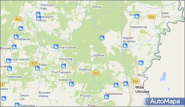 mapa Józefów gmina Wola Uhruska, Józefów gmina Wola Uhruska na mapie Targeo