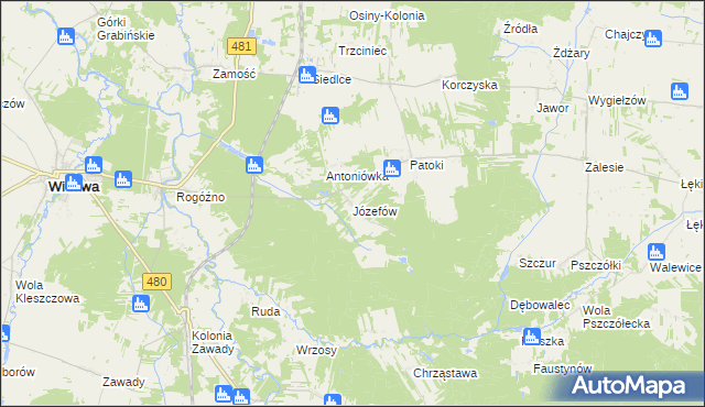 mapa Józefów Widawski, Józefów Widawski na mapie Targeo