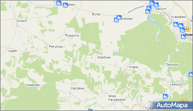 mapa Józefowo gmina Lipowiec Kościelny, Józefowo gmina Lipowiec Kościelny na mapie Targeo