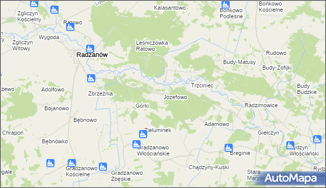 mapa Józefowo gmina Radzanów, Józefowo gmina Radzanów na mapie Targeo