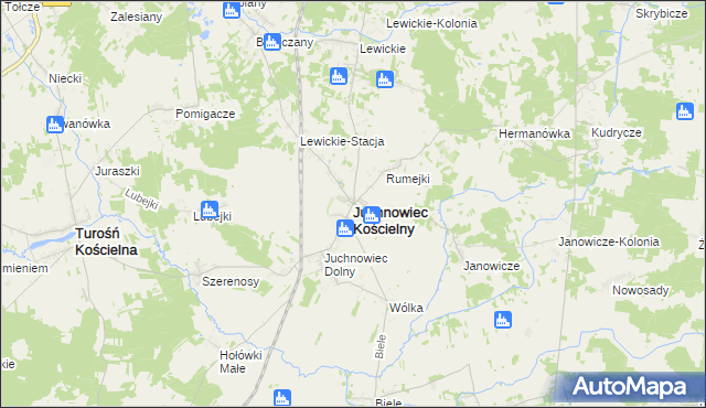 mapa Juchnowiec Kościelny, Juchnowiec Kościelny na mapie Targeo