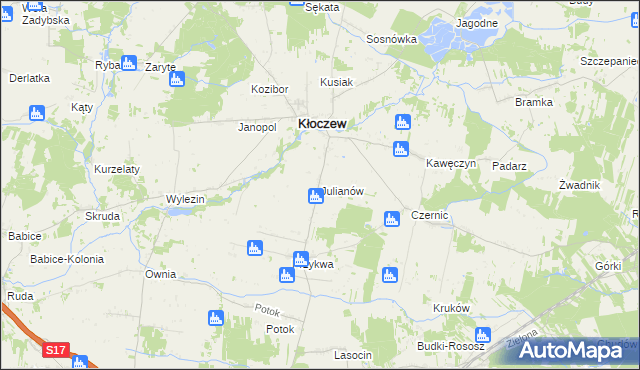 mapa Julianów gmina Kłoczew, Julianów gmina Kłoczew na mapie Targeo