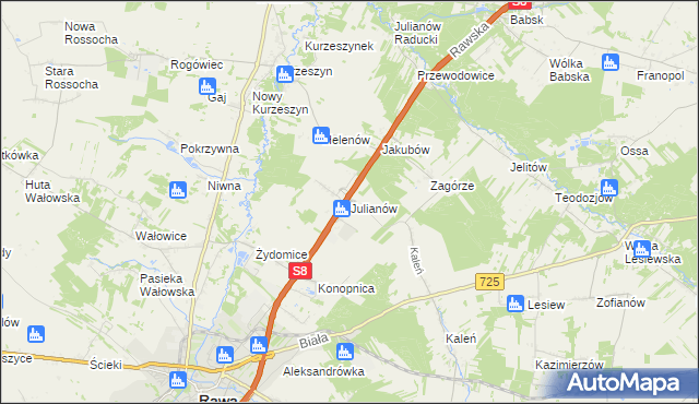 mapa Julianów gmina Rawa Mazowiecka, Julianów gmina Rawa Mazowiecka na mapie Targeo