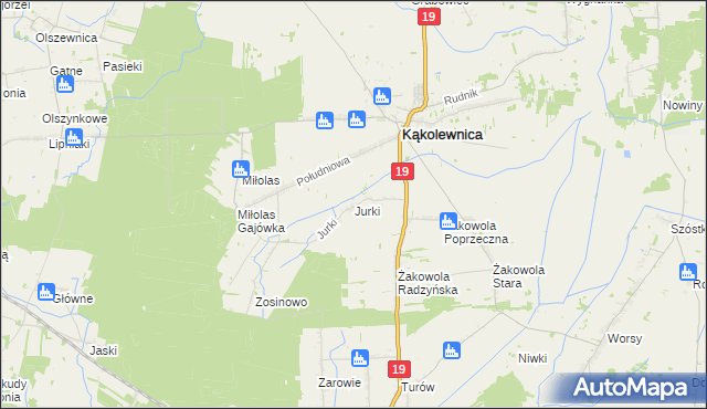 mapa Jurki gmina Kąkolewnica, Jurki gmina Kąkolewnica na mapie Targeo