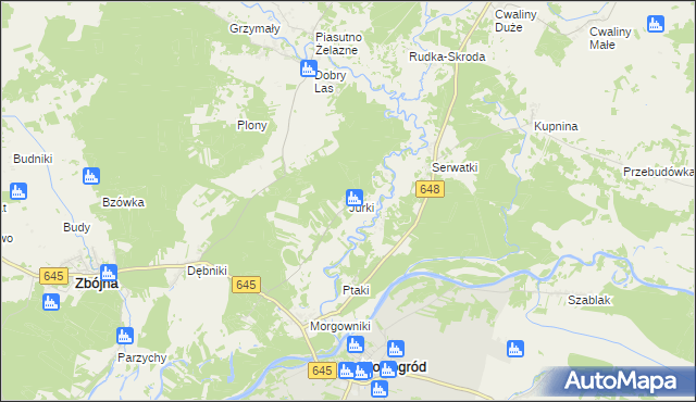 mapa Jurki gmina Zbójna, Jurki gmina Zbójna na mapie Targeo