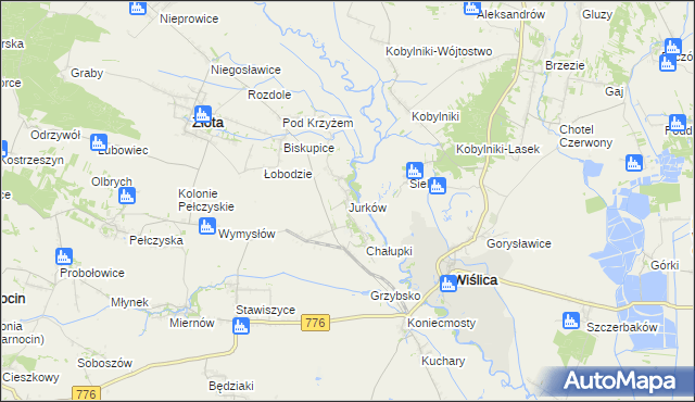 mapa Jurków gmina Wiślica, Jurków gmina Wiślica na mapie Targeo