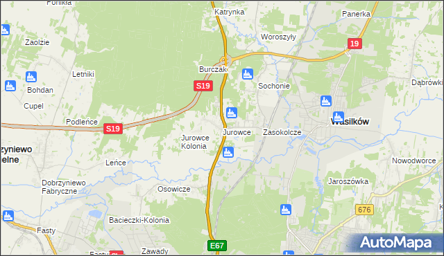 mapa Jurowce gmina Wasilków, Jurowce gmina Wasilków na mapie Targeo